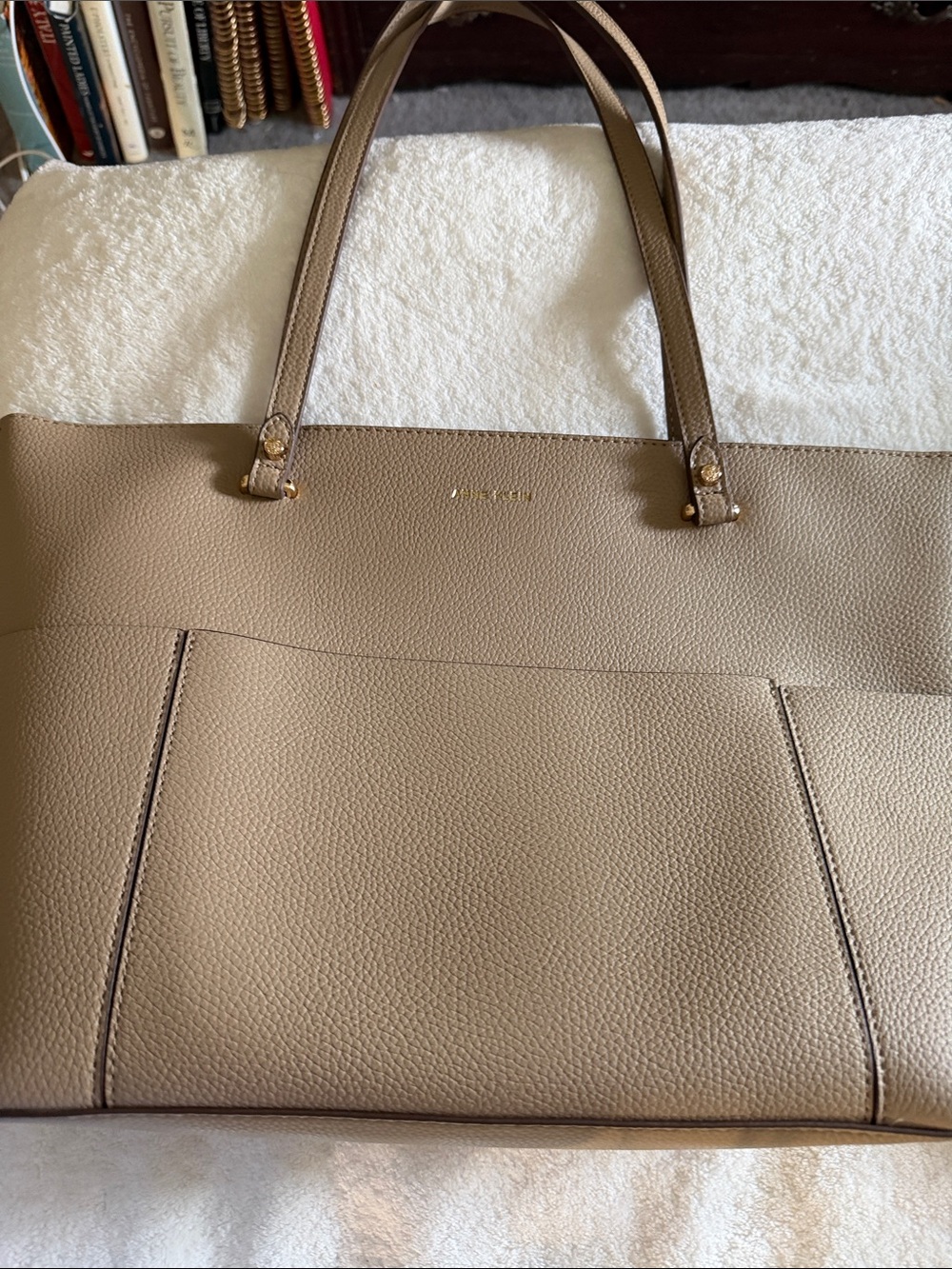 Anne Klein Taupe Pebbled Tote with Front Pocket
